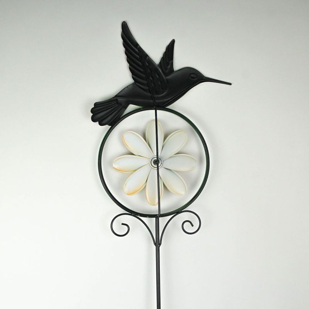 55 Inch Hummingbird Flower Kinetic Wind Spinner Garden Stake Yard Decor Pinwheel - Picture 3 of 4